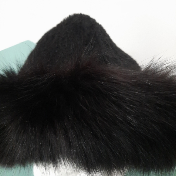 Norma Canada Dyed Fox Fur Hat Black Winter Alpaca Wool Leather Womens Vintage - Picture 7 of 12
